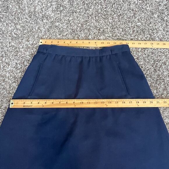 Vintage A Line Midi Skirt Size 14 Navy Blue Belted High Rise Retro Preppy 80s - Picture 13 of 15